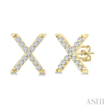 1/10 Ctw Initial 'X' Round Cut Diamond Earrings in 10K Yellow Gold